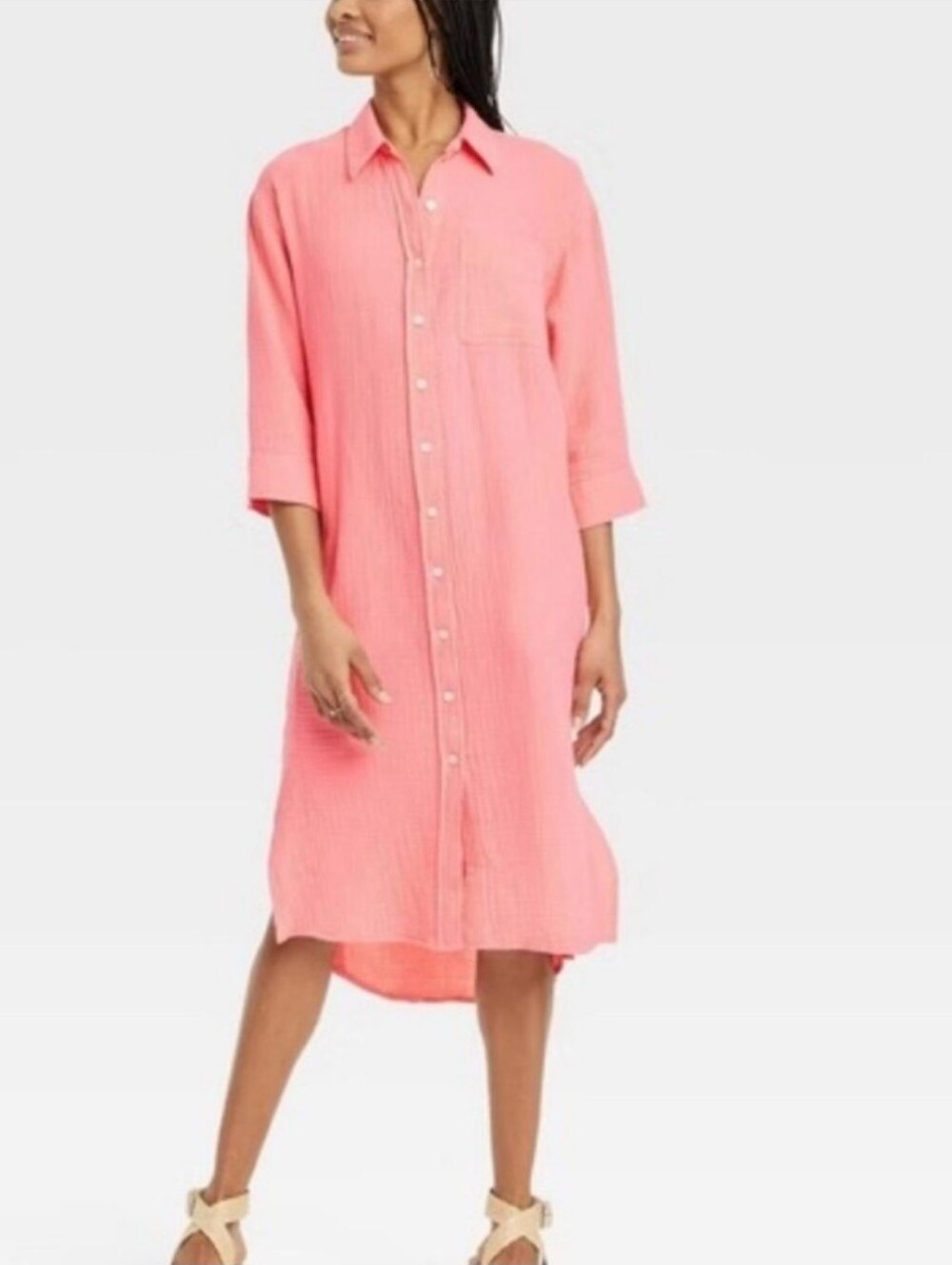 Universal Thread New Orange Pink Coral Button-Up Midi Shirt Dress Size XL